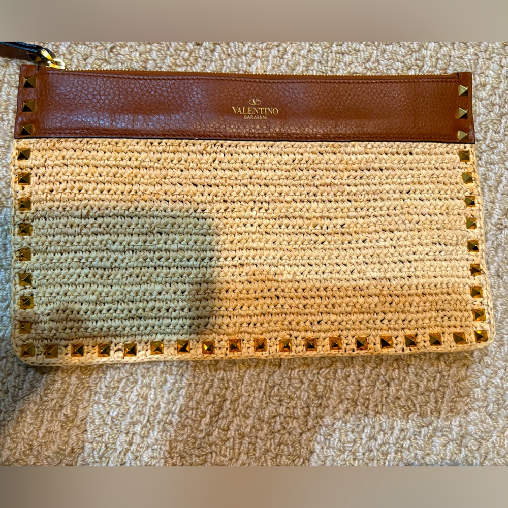 Valentino brown and tan leather and black oven clutch bag in like new condition.